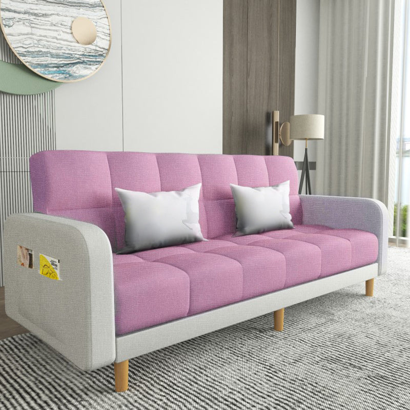 Square Arm Modern Sofa with Biscuit Back Storage Sofa for Living Room Pink-White Linen Blend Clearhalo 'furn' 'furn_sofas' 'Furniture' 'furniture_sofas' 'kitchen' 'kitchen_sofas' 'Living Room Furniture' 'Sofa' 'sofas' 4638543