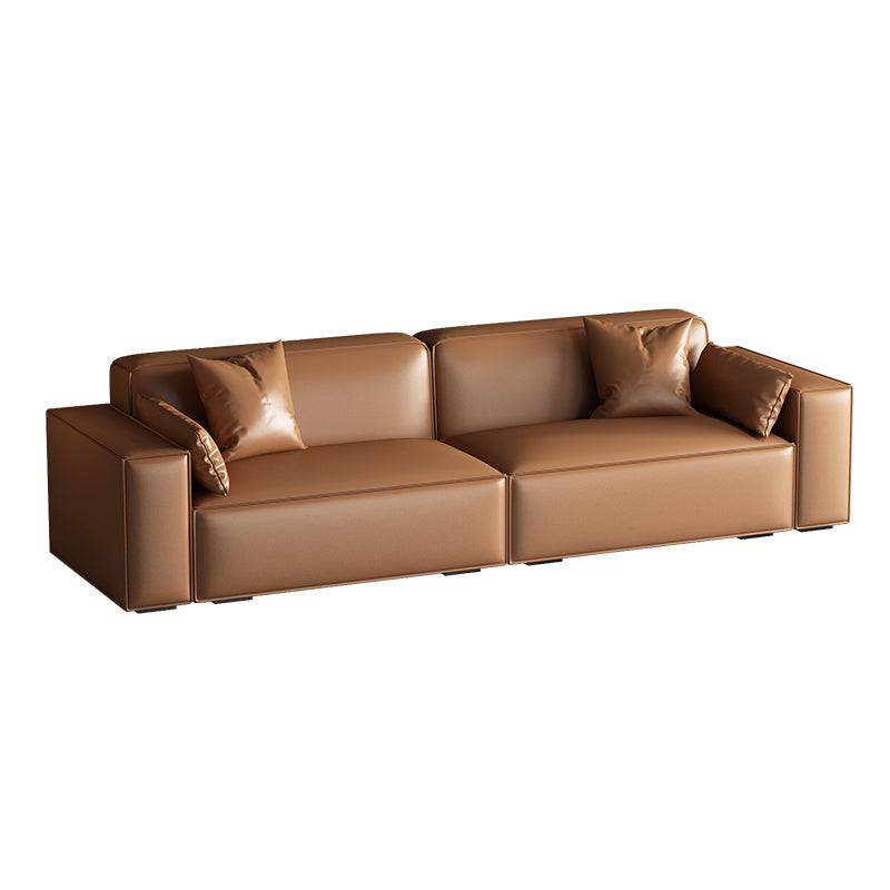 Faux Leather Modern Standard Sofa 37"W Square Arm Sofa Sofa Living Room 86.6"L x 39.4"W x 29.5"H Coffee Clearhalo 'furn' 'furn_sofas' 'Furniture' 'furniture_sofas' 'kitchen' 'kitchen_sofas' 'Living Room Furniture' 'Sofa' 'sofas' 4638549
