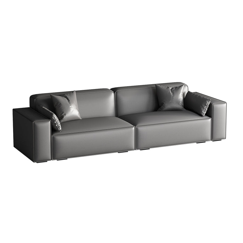 Faux Leather Modern Standard Sofa 37"W Square Arm Sofa Sofa Living Room 86.6"L x 39.4"W x 29.5"H Dark Gray Clearhalo 'furn' 'furn_sofas' 'Furniture' 'furniture_sofas' 'kitchen' 'kitchen_sofas' 'Living Room Furniture' 'Sofa' 'sofas' 4638553