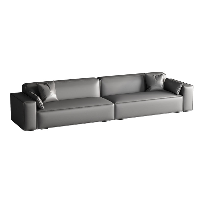 Faux Leather Modern Standard Sofa 37"W Square Arm Sofa Sofa Living Room 110.2"L x 39.4"W x 29.5"H Dark Gray Clearhalo 'furn' 'furn_sofas' 'Furniture' 'furniture_sofas' 'kitchen' 'kitchen_sofas' 'Living Room Furniture' 'Sofa' 'sofas' 4638554