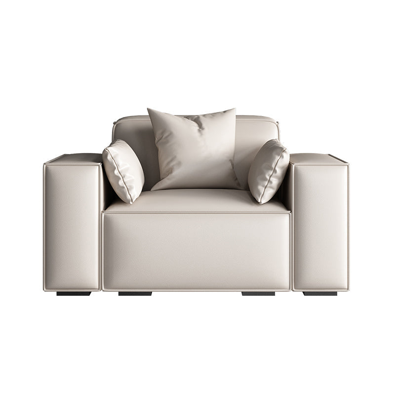 Faux Leather Modern Standard Sofa 37"W Square Arm Sofa Sofa Living Room 43.5"L x 39.5"W x 29.5"H Light Gray Clearhalo 'furn' 'furn_sofas' 'Furniture' 'furniture_sofas' 'kitchen' 'kitchen_sofas' 'Living Room Furniture' 'Sofa' 'sofas' 4638556