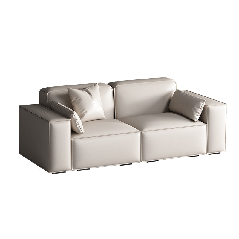 Faux Leather Modern Standard Sofa 37"W Square Arm Sofa Sofa Living Room 67"L x 39.5"W x 29.5"H Light Gray Clearhalo 'furn' 'furn_sofas' 'Furniture' 'furniture_sofas' 'kitchen' 'kitchen_sofas' 'Living Room Furniture' 'Sofa' 'sofas' 4638559