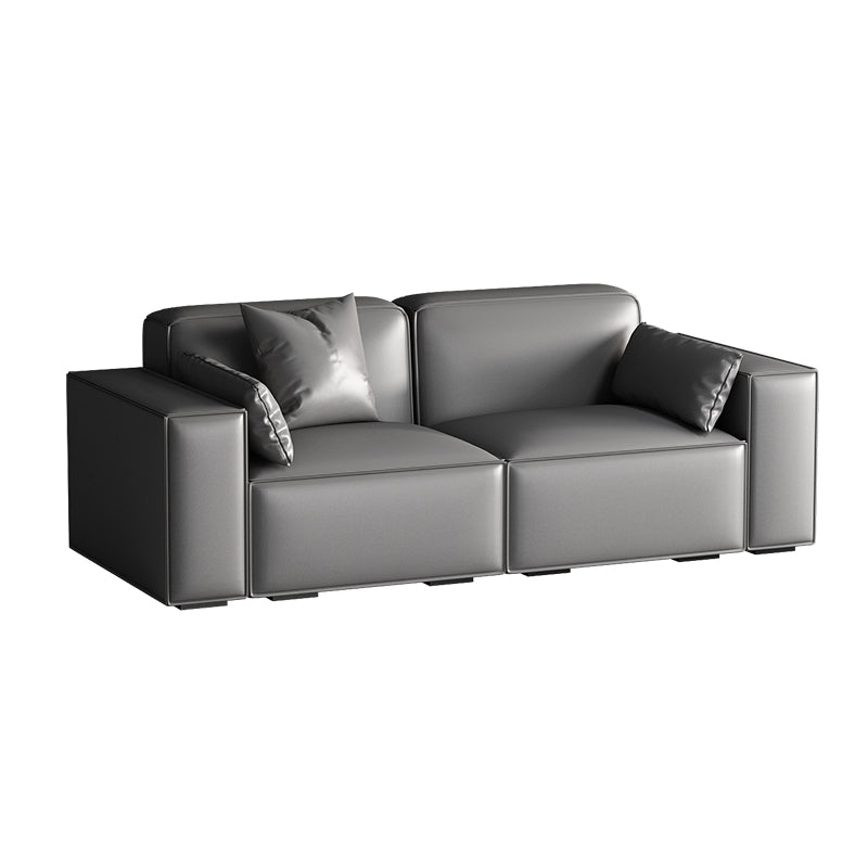 Faux Leather Modern Standard Sofa 37"W Square Arm Sofa Sofa Living Room 67"L x 39.5"W x 29.5"H Dark Gray Clearhalo 'furn' 'furn_sofas' 'Furniture' 'furniture_sofas' 'kitchen' 'kitchen_sofas' 'Living Room Furniture' 'Sofa' 'sofas' 4638560