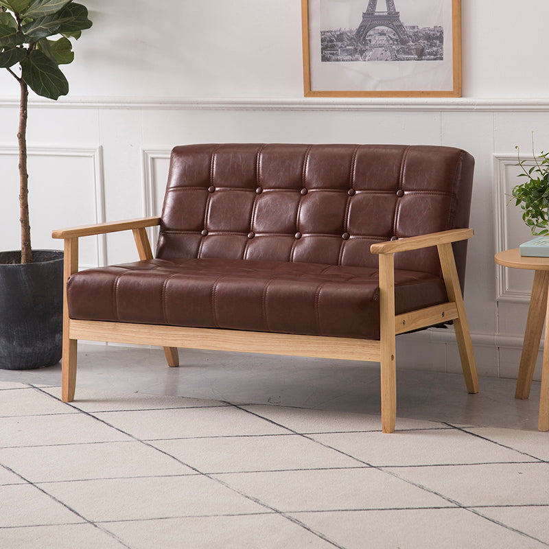 ブラウンモダンビスケットバック本革標準ソファ27.56 "高四角いアームソファ