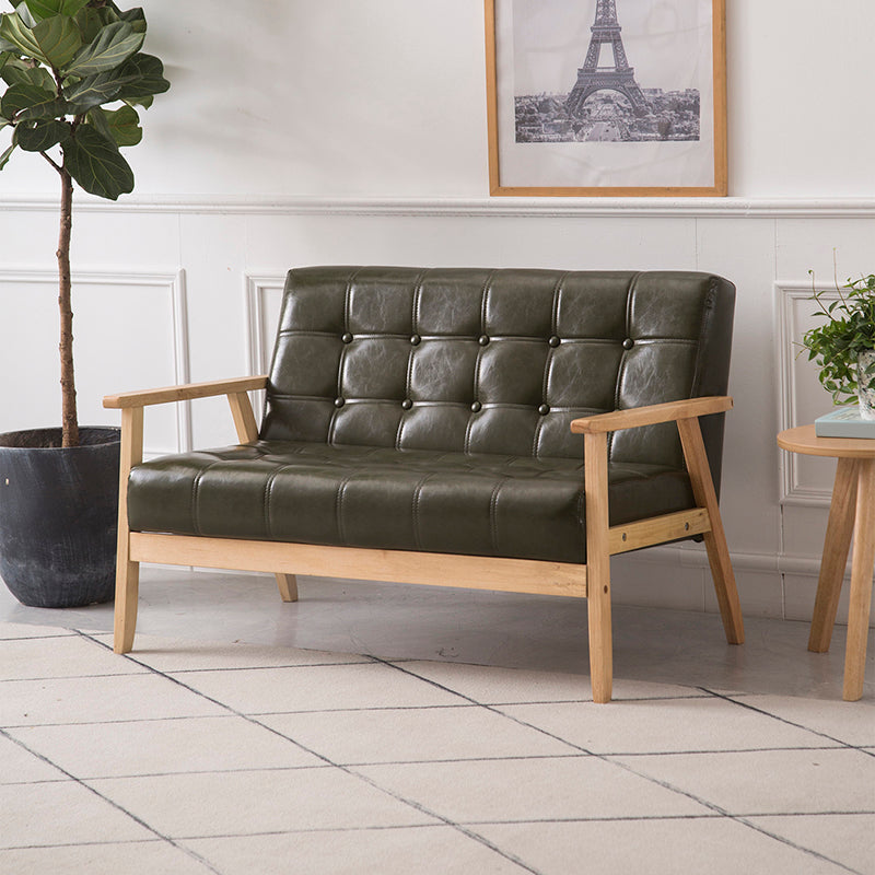 ブラウンモダンビスケットバック本革標準ソファ27.56 "高四角いアームソファ