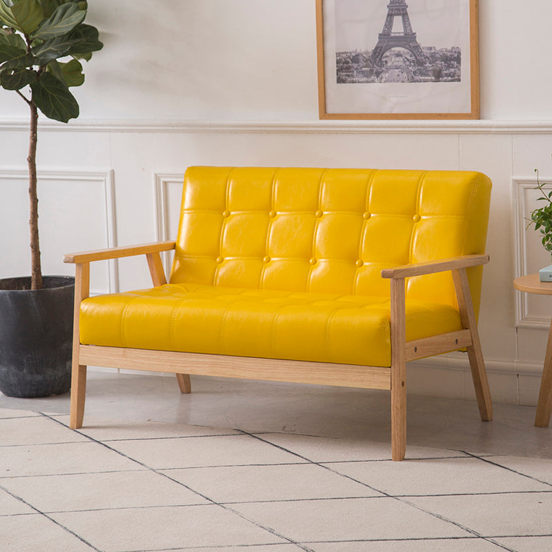 ブラウンモダンビスケットバック本革標準ソファ27.56 "高四角いアームソファ