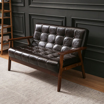 ブラウンモダンビスケットバック本革標準ソファ27.56 "高四角いアームソファ