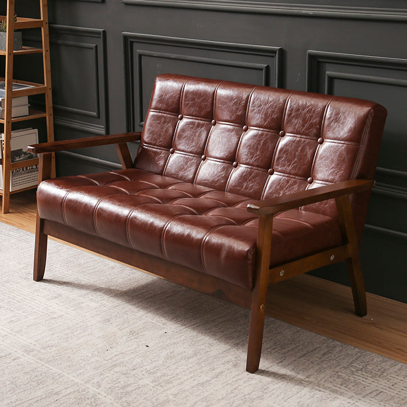 ブラウンモダンビスケットバック本革標準ソファ27.56 "高四角いアームソファ