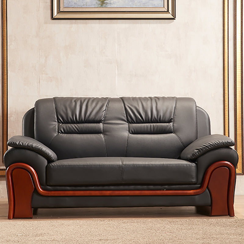 Traditional Sewn Pillow Back Sofa 35.43"High Rolled Arm Sofa, Black 67"L x 33.5"W x 35.5"H Genuine Leather Clearhalo 'furn' 'furn_sofas' 'Furniture' 'furniture_sofas' 'kitchen' 'kitchen_sofas' 'Living Room Furniture' 'Sofa' 'sofas' 4638610
