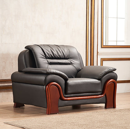 Traditional Sewn Pillow Back Sofa 35.43"High Rolled Arm Sofa, Black 47"L x 33.5"W x 35.5"H Faux Leather Clearhalo 'furn' 'furn_sofas' 'Furniture' 'furniture_sofas' 'kitchen' 'kitchen_sofas' 'Living Room Furniture' 'Sofa' 'sofas' 4638612