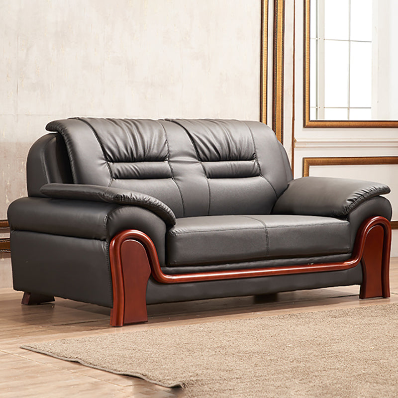 Traditional Sewn Pillow Back Sofa 35.43"High Rolled Arm Sofa, Black 67"L x 33.5"W x 35.5"H Faux Leather Clearhalo 'furn' 'furn_sofas' 'Furniture' 'furniture_sofas' 'kitchen' 'kitchen_sofas' 'Living Room Furniture' 'Sofa' 'sofas' 4638620