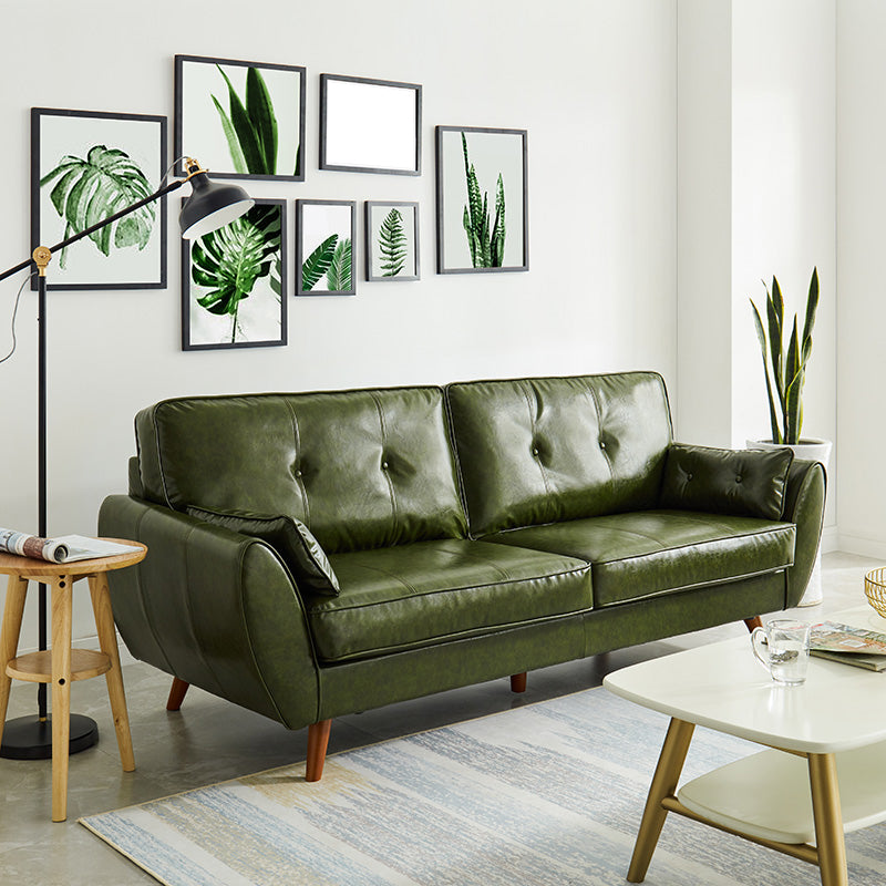 33.46" H Faux Leather Flared Arm Sofa with 2 Pillows Tufted Back Sofa Green Clearhalo 'furn' 'furn_sofas' 'Furniture' 'furniture_sofas' 'kitchen' 'kitchen_sofas' 'Living Room Furniture' 'Sofa' 'sofas' 4638626