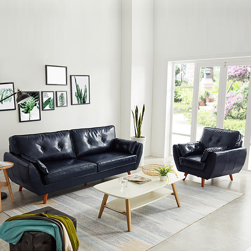 33.46" H Faux Leather Flared Arm Sofa with 2 Pillows Tufted Back Sofa Clearhalo 'furn' 'furn_sofas' 'Furniture' 'furniture_sofas' 'kitchen' 'kitchen_sofas' 'Living Room Furniture' 'Sofa' 'sofas' 4638627
