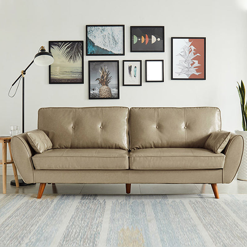 33.46" H Faux Leather Flared Arm Sofa with 2 Pillows Tufted Back Sofa Clearhalo 'furn' 'furn_sofas' 'Furniture' 'furniture_sofas' 'kitchen' 'kitchen_sofas' 'Living Room Furniture' 'Sofa' 'sofas' 4638632