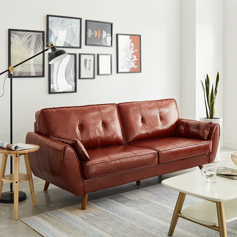 33.46" H Faux Leather Flared Arm Sofa with 2 Pillows Tufted Back Sofa Camel Clearhalo 'furn' 'furn_sofas' 'Furniture' 'furniture_sofas' 'kitchen' 'kitchen_sofas' 'Living Room Furniture' 'Sofa' 'sofas' 4638633