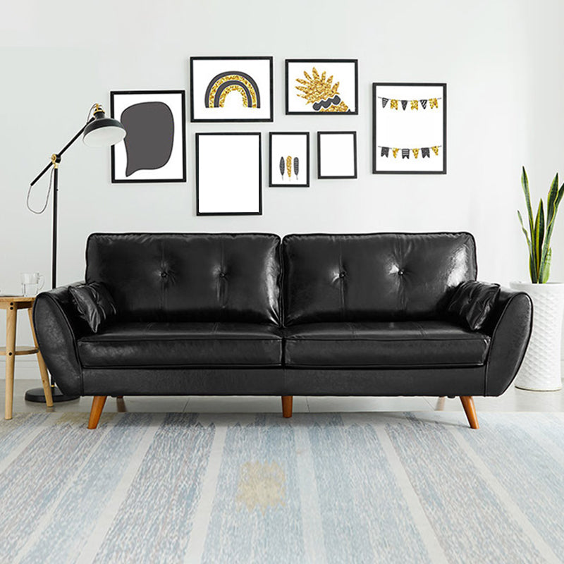 33.46" H Faux Leather Flared Arm Sofa with 2 Pillows Tufted Back Sofa Clearhalo 'furn' 'furn_sofas' 'Furniture' 'furniture_sofas' 'kitchen' 'kitchen_sofas' 'Living Room Furniture' 'Sofa' 'sofas' 4638634