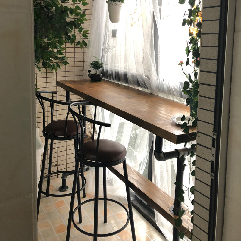 Brown Industrial Style Bar Table Solid Wood Milk Tea Shop Bar Table 70.9"L x 19.7"W x 41.3"H Without Chairs Clearhalo 'Bar Furniture' 'Bar Tables' 'bar_tables' 'furn' 'furn_bar_tables' 'Furniture' 'furniture_bar_tables' 'Kitchen & Dining Furniture' 4638733