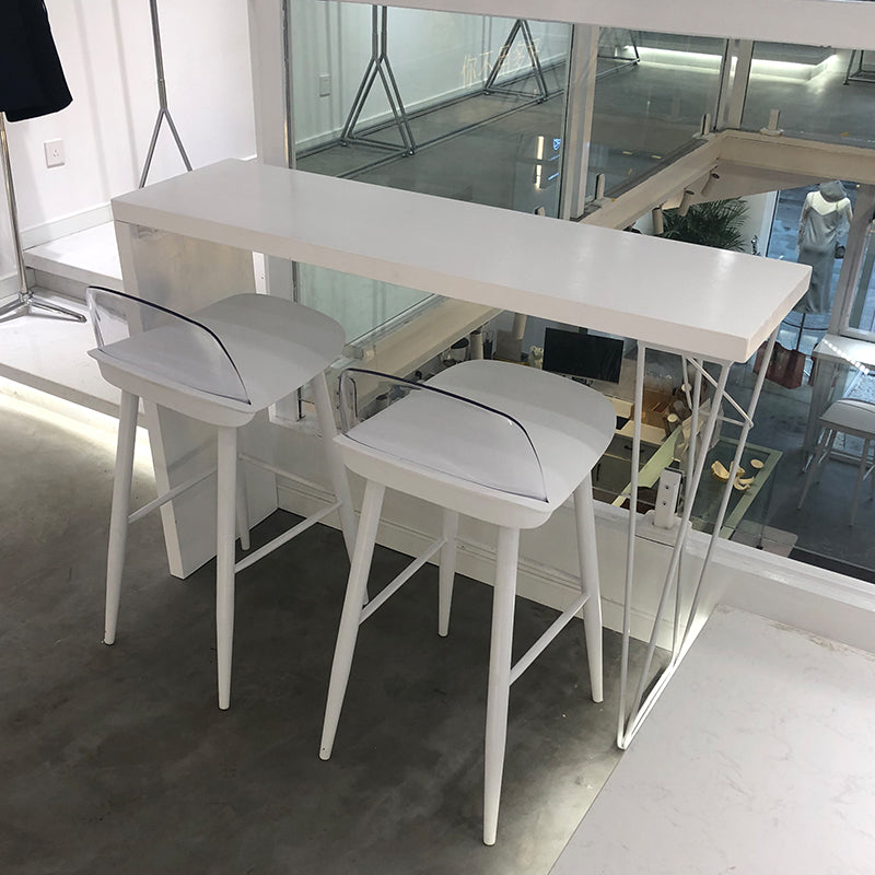 White Modern Style Rectangle Bar Table in Wood and Metal Milk Tea Shop Bar Table 70.9"L x 15.7"W x 41.3"H Without Chairs Clearhalo 'Bar Furniture' 'Bar Tables' 'bar_tables' 'furn' 'furn_bar_tables' 'Furniture' 'furniture_bar_tables' 'Kitchen & Dining Furniture' 4638743
