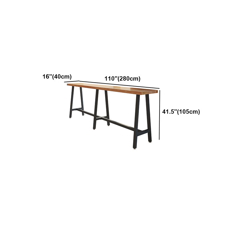 Brown Modern Style Bar Table Solid Wood and Black Iron Foot Coffee Shop Bar Table Clearhalo 'Bar Furniture' 'Bar Tables' 'bar_tables' 'furn' 'furn_bar_tables' 'Furniture' 'furniture_bar_tables' 'Kitchen & Dining Furniture' 'kitchen&dining_furn' 'kitchen' 4638767