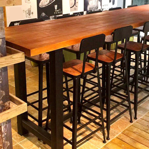 Modern Style Brown Bar Table Solid Wood and Iron with Footrest Coffee Shop Bar Table Clearhalo 'Bar Furniture' 'Bar Tables' 'bar_tables' 'furn' 'furn_bar_tables' 'Furniture' 'furniture_bar_tables' 'Kitchen & Dining Furniture' 'kitchen&dining_furn' 'kitchen' 4638775