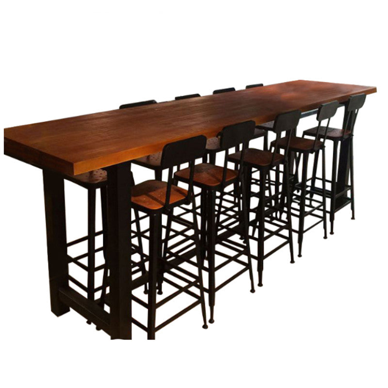 Modern Style Brown Bar Table Solid Wood and Iron with Footrest Coffee Shop Bar Table Without Chairs Clearhalo 'Bar Furniture' 'Bar Tables' 'bar_tables' 'furn' 'furn_bar_tables' 'Furniture' 'furniture_bar_tables' 'Kitchen & Dining Furniture' 'kitchen&dining_furn' 'kitchen' 4638777