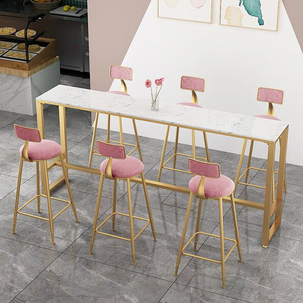 White Glam Style Bar Table in Iron and Faux Marble Milk Tea Shop Bar Table Clearhalo 'Bar Furniture' 'Bar Tables' 'bar_tables' 'furn' 'furn_bar_tables' 'Furniture' 'furniture_bar_tables' 'Kitchen & Dining Furniture' 'kitchen&dining_furn' 'kitchen' 4638815