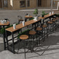 Modern Style Bar Table Solid Wood and Black Iron Base Coffee Shop Bar Table 118.1"L x 15.7"W x 41.3"H Without Chairs Clearhalo 'Bar Furniture' 'Bar Tables' 'bar_tables' 'furn' 'furn_bar_tables' 'Furniture' 'furniture_bar_tables' 'Kitchen & Dining Furniture' 'kitchen&dining_furn' 'kitchen' 4638824