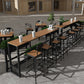 Modern Style Bar Table Solid Wood and Black Iron Base Coffee Shop Bar Table 86.6"L x 15.7"W x 41.3"H Without Chairs Clearhalo 'Bar Furniture' 'Bar Tables' 'bar_tables' 'furn' 'furn_bar_tables' 'Furniture' 'furniture_bar_tables' 'Kitchen & Dining Furniture' 'kitchen&dining_furn' 'kitchen' 4638827
