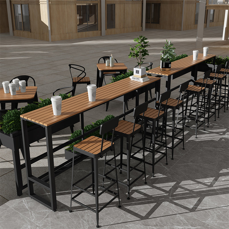 Modern Style Bar Table Solid Wood and Black Iron Base Coffee Shop Bar Table 86.6"L x 15.7"W x 41.3"H Without Chairs Clearhalo 'Bar Furniture' 'Bar Tables' 'bar_tables' 'furn' 'furn_bar_tables' 'Furniture' 'furniture_bar_tables' 'Kitchen & Dining Furniture' 'kitchen&dining_furn' 'kitchen' 4638827