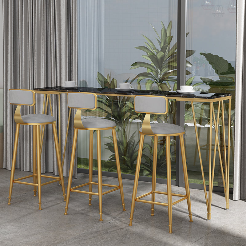 White and Black Glam Style Bar Table in Gold Metal Foot and Marble Milk Tea Shop Table 94.5"L x 15.7"W x 41.3"H Black Without Chairs Clearhalo 'Bar Furniture' 'Bar Tables' 'bar_tables' 'furn' 'furn_bar_tables' 'Furniture' 'furniture_bar_tables' 'Kitchen & Dining Furniture' 'kitchen&dining_furn' 'kitchen' 4638845