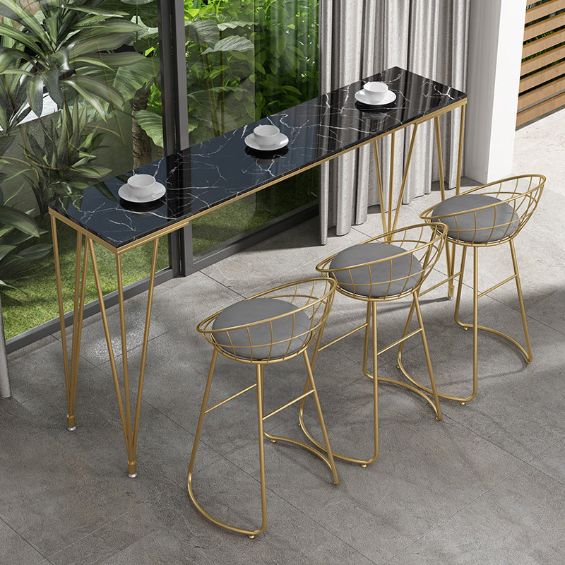 White and Black Glam Style Bar Table in Gold Metal Foot and Marble Milk Tea Shop Table Black Without Chairs Clearhalo 'Bar Furniture' 'Bar Tables' 'bar_tables' 'furn' 'furn_bar_tables' 'Furniture' 'furniture_bar_tables' 'Kitchen & Dining Furniture' 'kitchen&dining_furn' 'kitchen' 4638846