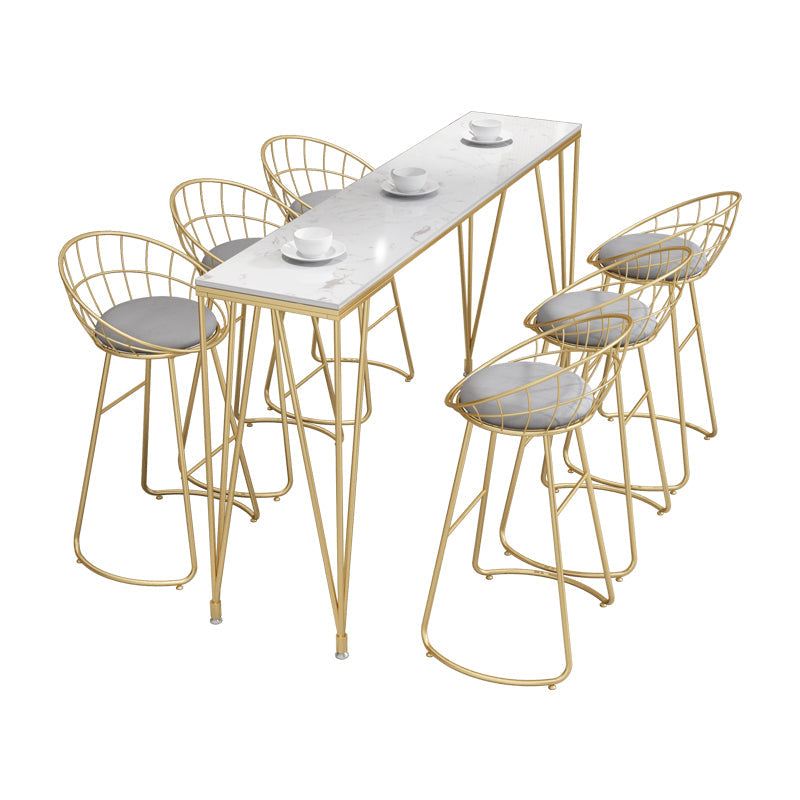 White and Black Glam Style Bar Table in Gold Metal Foot and Marble Milk Tea Shop Table Clearhalo 'Bar Furniture' 'Bar Tables' 'bar_tables' 'furn' 'furn_bar_tables' 'Furniture' 'furniture_bar_tables' 'Kitchen & Dining Furniture' 'kitchen&dining_furn' 'kitchen' 4638849