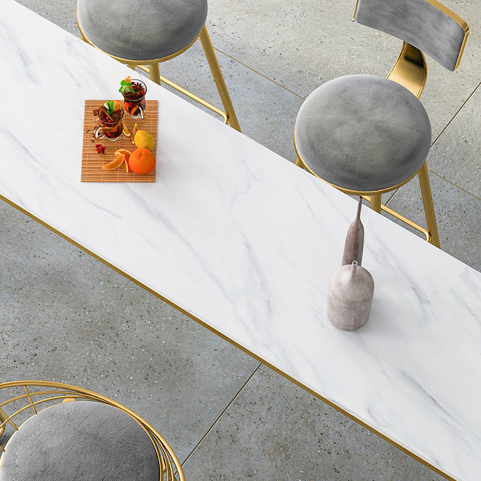 White Glam Style Bar Table in Gold Iron Top and Faux Marble Milk Tea Shop Bar Table Clearhalo 'Bar Furniture' 'Bar Tables' 'bar_tables' 'furn' 'furn_bar_tables' 'Furniture' 'furniture_bar_tables' 'Kitchen & Dining Furniture' 'kitchen&dining_furn' 'kitchen' 4638863