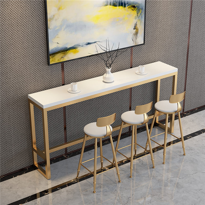 White Glam Style Bar Table in Gold Iron Top and Faux Marble Milk Tea Shop Bar Table Clearhalo 'Bar Furniture' 'Bar Tables' 'bar_tables' 'furn' 'furn_bar_tables' 'Furniture' 'furniture_bar_tables' 'Kitchen & Dining Furniture' 'kitchen&dining_furn' 'kitchen' 4638868