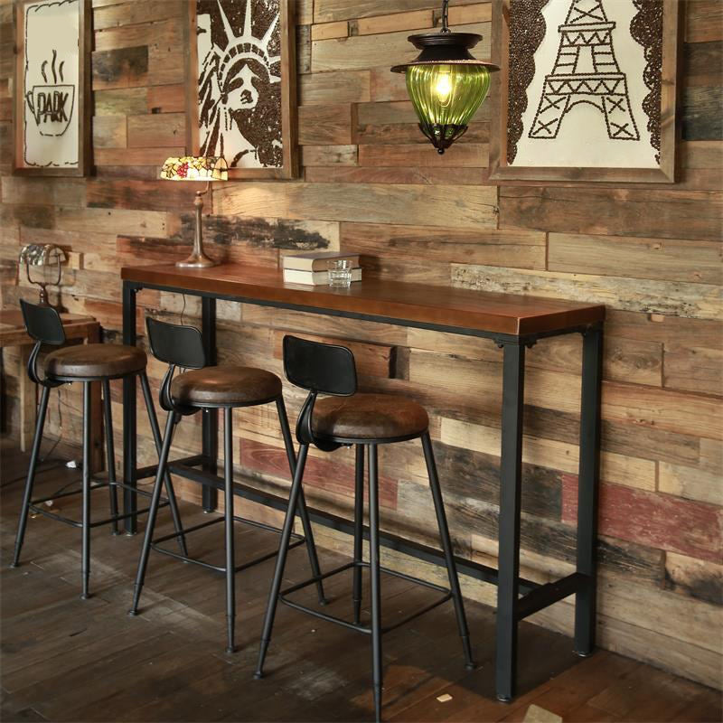 Brown Modern Style Bar Table Solid Wood and Black Iron Coffee Shop Bar Table 78.7"L x 15.7"W x 41.3"H Without Chairs Clearhalo 'Bar Furniture' 'Bar Tables' 'bar_tables' 'furn' 'furn_bar_tables' 'Furniture' 'furniture_bar_tables' 'Kitchen & Dining Furniture' 'kitchen&dining_furn' 'kitchen' 4638881