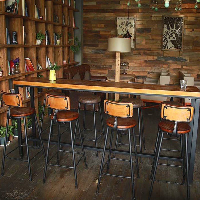 Brown Modern Style Bar Table Solid Wood and Black Iron Coffee Shop Bar Table 94.5"L x 15.7"W x 41.3"H Without Chairs Clearhalo 'Bar Furniture' 'Bar Tables' 'bar_tables' 'furn' 'furn_bar_tables' 'Furniture' 'furniture_bar_tables' 'Kitchen & Dining Furniture' 'kitchen&dining_furn' 'kitchen' 4638882