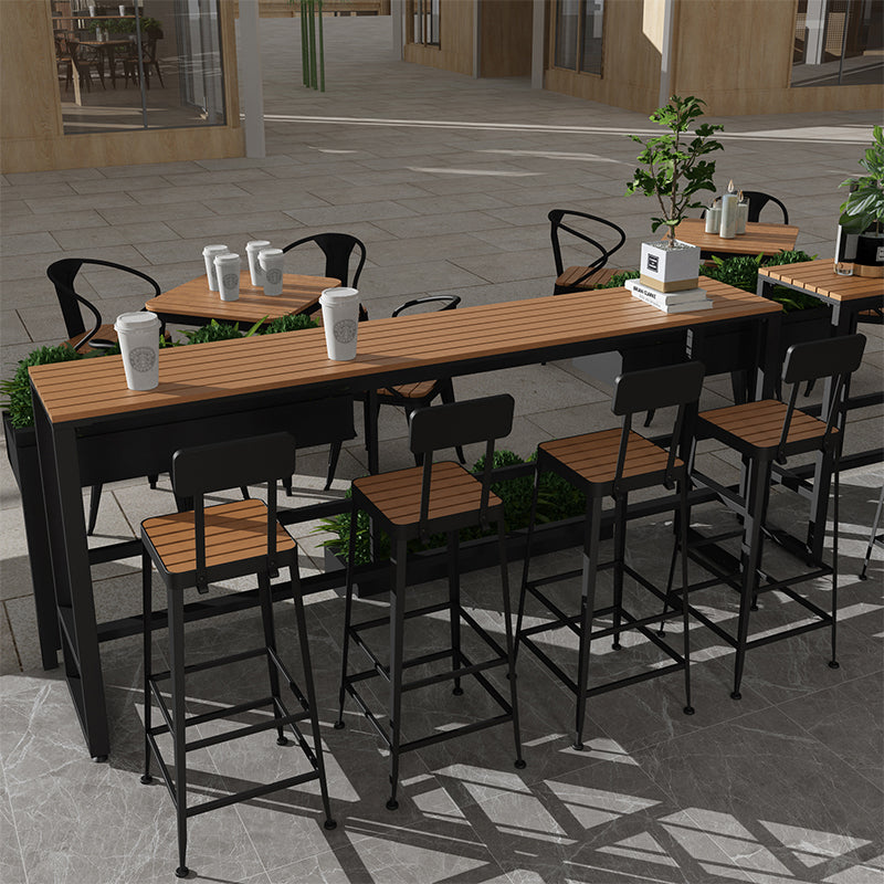 Modern Style Brown Bar Table Pine Wood and Iron Outdoor Bar Table 94.5"L x 15.7"W x 41.3"H Without Chairs Clearhalo 'Bar Furniture' 'Bar Tables' 'bar_tables' 'furn' 'furn_bar_tables' 'Furniture' 'furniture_bar_tables' 'Kitchen & Dining Furniture' 'kitchen&dining_furn' 'kitchen' 4638911