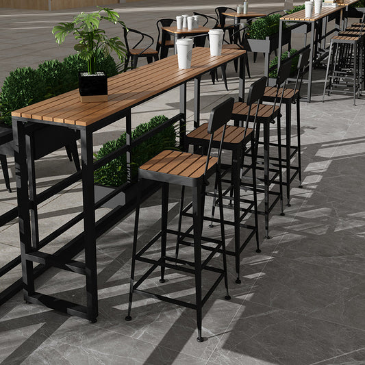 Modern Style Brown Bar Table Pine Wood and Iron Outdoor Bar Table Clearhalo 'Bar Furniture' 'Bar Tables' 'bar_tables' 'furn' 'furn_bar_tables' 'Furniture' 'furniture_bar_tables' 'Kitchen & Dining Furniture' 'kitchen&dining_furn' 'kitchen' 4638920
