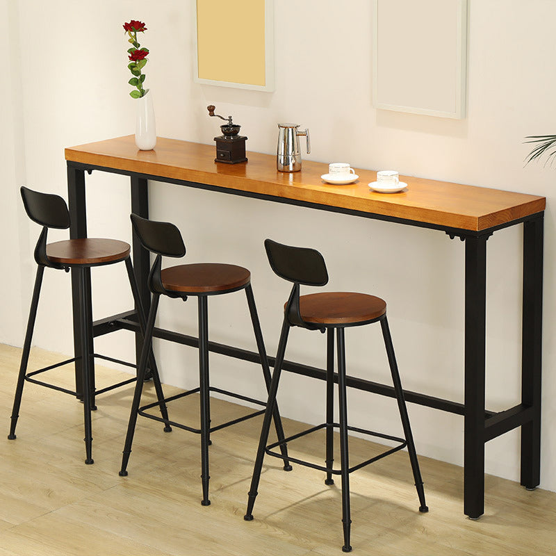 Modern Style Brown Bar Table Pine Wood and Iron Coffee Shop Bar Table 86.6"L x 15.7"W x 41.3"H Without Chairs Clearhalo 'Bar Furniture' 'Bar Tables' 'bar_tables' 'furn' 'furn_bar_tables' 'Furniture' 'furniture_bar_tables' 'Kitchen & Dining Furniture' 'kitchen&dining_furn' 'kitchen' 4638930