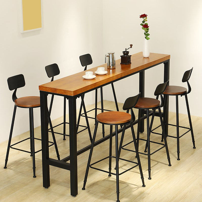 Modern Style Brown Bar Table Pine Wood and Iron Coffee Shop Bar Table 78.7"L x 15.7"W x 41.3"H Without Chairs Clearhalo 'Bar Furniture' 'Bar Tables' 'bar_tables' 'furn' 'furn_bar_tables' 'Furniture' 'furniture_bar_tables' 'Kitchen & Dining Furniture' 'kitchen&dining_furn' 'kitchen' 4638931