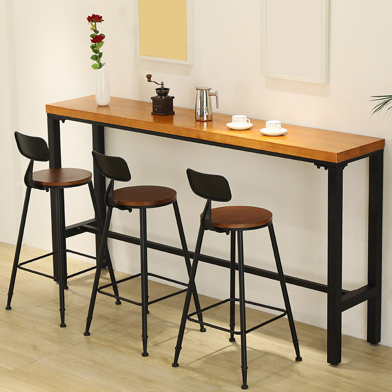 Modern Style Brown Bar Table Pine Wood and Iron Coffee Shop Bar Table 63"L x 15.7"W x 41.3"H Without Chairs Clearhalo 'Bar Furniture' 'Bar Tables' 'bar_tables' 'furn' 'furn_bar_tables' 'Furniture' 'furniture_bar_tables' 'Kitchen & Dining Furniture' 'kitchen&dining_furn' 'kitchen' 4638933