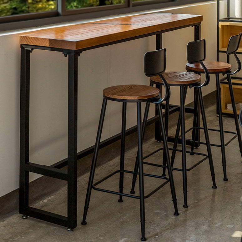 Modern Style Bar Table Solid Wood and Iron Brown Coffee Shop Bar Table 70.9"L x 15.7"W x 41.3"H Without Chairs Clearhalo 'Bar Furniture' 'Bar Tables' 'bar_tables' 'furn' 'furn_bar_tables' 'Furniture' 'furniture_bar_tables' 'Kitchen & Dining Furniture' 'kitchen&dining_furn' 'kitchen' 4638955