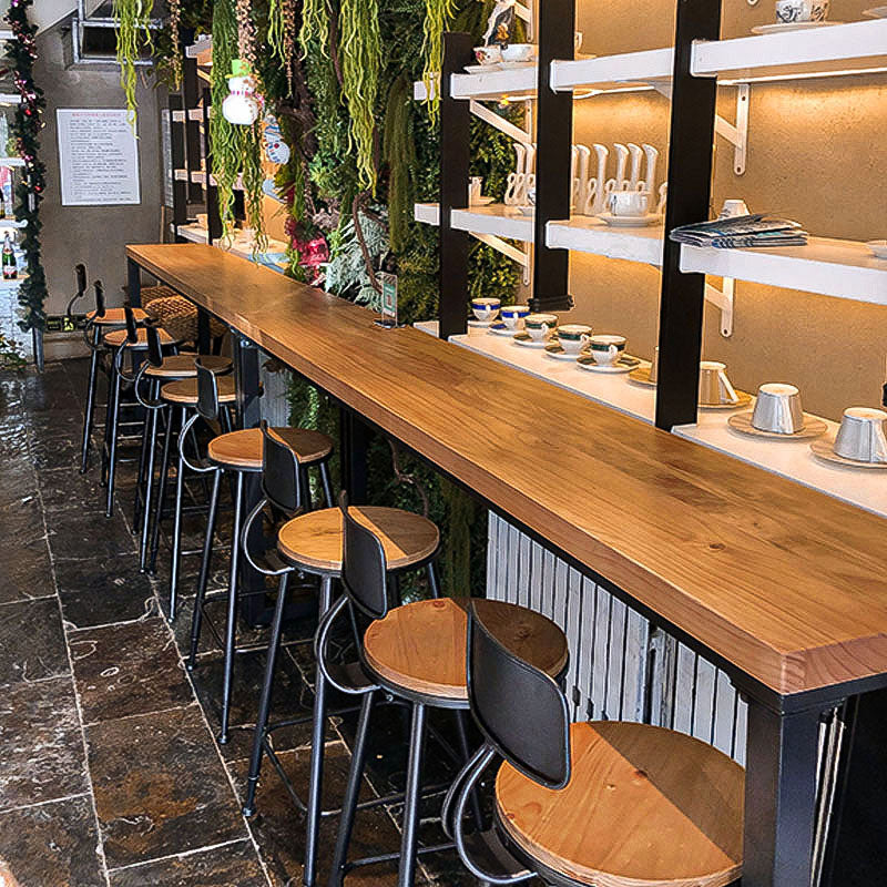 Modern Style Bar Table Solid Wood and Iron Brown Coffee Shop Bar Table Clearhalo 'Bar Furniture' 'Bar Tables' 'bar_tables' 'furn' 'furn_bar_tables' 'Furniture' 'furniture_bar_tables' 'Kitchen & Dining Furniture' 'kitchen&dining_furn' 'kitchen' 4638962