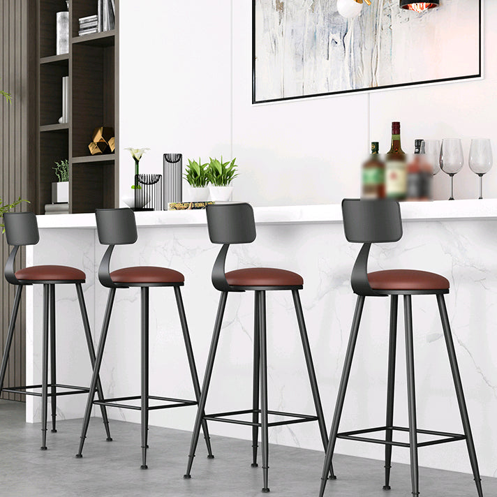 Industrial Armless Backrest Counter Stool Iron Bar Stool with Leather Cushion Clearhalo 'Bar Furniture' 'Bar Stools' 'bar_stools' 'furn' 'furn_bar_stools' 'furniture_bar_stools' 'Kitchen & Dining Furniture' 'kitchen&dining_furn' 'kitchen' 'kitchen_furn' Furniture' 4639312