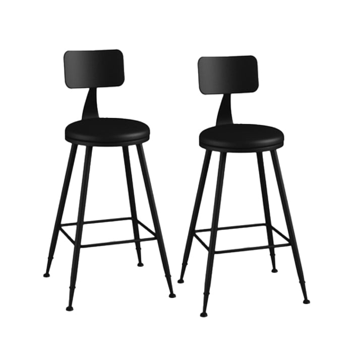 Industrial Armless Backrest Counter Stool Iron Bar Stool with Leather Cushion Black 2 Piece Set Clearhalo 'Bar Furniture' 'Bar Stools' 'bar_stools' 'furn' 'furn_bar_stools' 'furniture_bar_stools' 'Kitchen & Dining Furniture' 'kitchen&dining_furn' 'kitchen' 'kitchen_furn' Furniture' 4639324