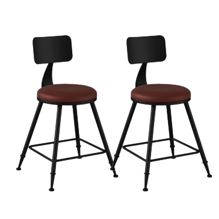 Industrial Armless Backrest Counter Stool Iron Bar Stool with Leather Cushion Burgundy 2 Piece Set Short Stool(18"H) Clearhalo 'Bar Furniture' 'Bar Stools' 'bar_stools' 'furn' 'furn_bar_stools' 'furniture_bar_stools' 'Kitchen & Dining Furniture' 'kitchen&dining_furn' 'kitchen' 'kitchen_furn' Furniture' 4639330
