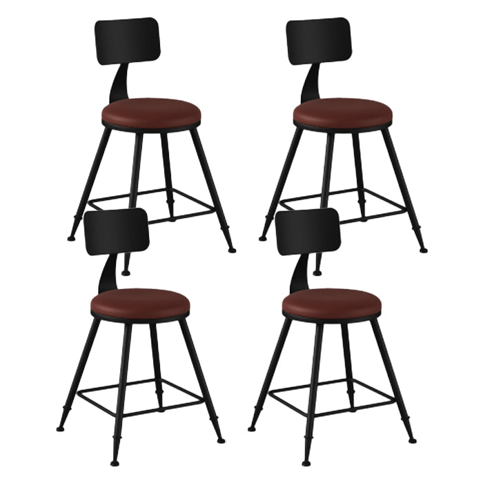 Industrial Armless Backrest Counter Stool Iron Bar Stool with Leather Cushion Burgundy 4 Piece Set Short Stool(18"H) Clearhalo 'Bar Furniture' 'Bar Stools' 'bar_stools' 'furn' 'furn_bar_stools' 'furniture_bar_stools' 'Kitchen & Dining Furniture' 'kitchen&dining_furn' 'kitchen' 'kitchen_furn' Furniture' 4639331