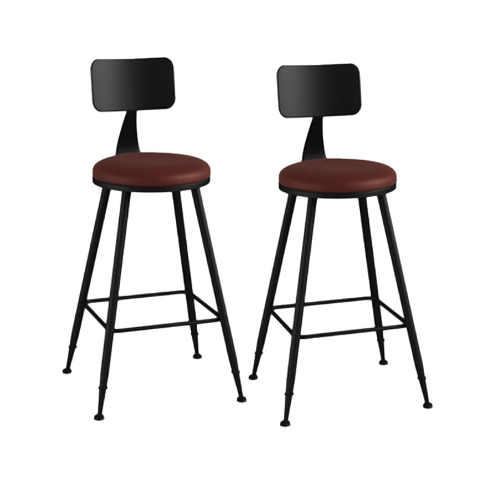 Industrial Armless Backrest Counter Stool Iron Bar Stool with Leather Cushion Burgundy 2 Piece Set Counter Stool(26"H) Clearhalo 'Bar Furniture' 'Bar Stools' 'bar_stools' 'furn' 'furn_bar_stools' 'furniture_bar_stools' 'Kitchen & Dining Furniture' 'kitchen&dining_furn' 'kitchen' 'kitchen_furn' Furniture' 4639334