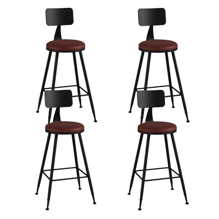 Industrial Armless Backrest Counter Stool Iron Bar Stool with Leather Cushion Burgundy 4 Piece Set Counter Stool(26"H) Clearhalo 'Bar Furniture' 'Bar Stools' 'bar_stools' 'furn' 'furn_bar_stools' 'furniture_bar_stools' 'Kitchen & Dining Furniture' 'kitchen&dining_furn' 'kitchen' 'kitchen_furn' Furniture' 4639335