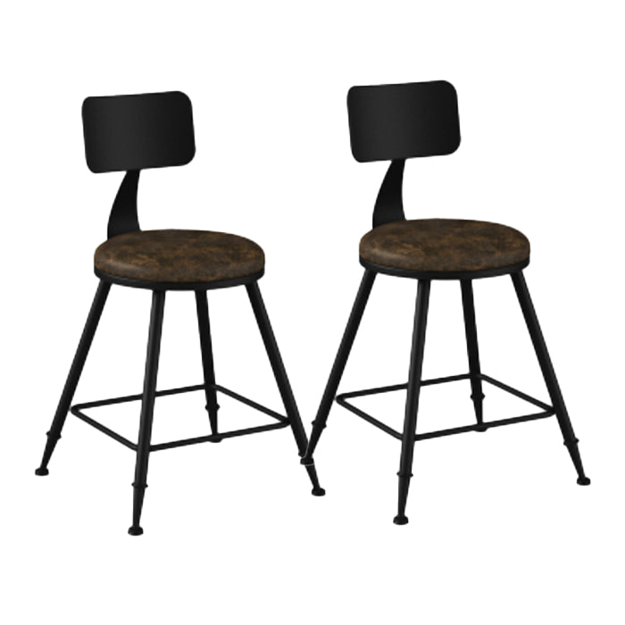Industrial Armless Backrest Counter Stool Iron Bar Stool with Leather Cushion Brown 2 Piece Set Short Stool(18"H) Clearhalo 'Bar Furniture' 'Bar Stools' 'bar_stools' 'furn' 'furn_bar_stools' 'furniture_bar_stools' 'Kitchen & Dining Furniture' 'kitchen&dining_furn' 'kitchen' 'kitchen_furn' Furniture' 4639337